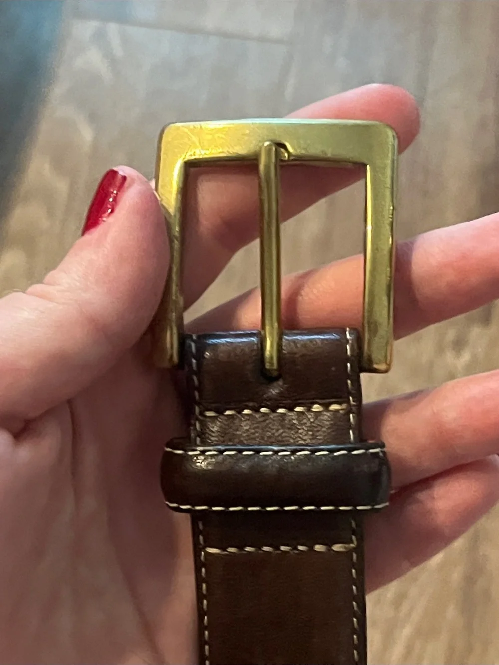 Cole Haan Dark Brown Leather Belt with Brass Buckle